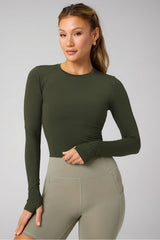 FEATHER TECH+ CROPPED LONG-SLEEVE TOP